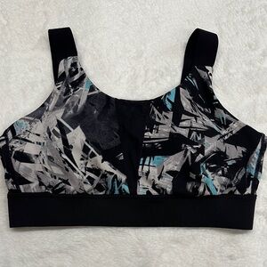 DKNY Black and Blue Patterned Sports Bra Small